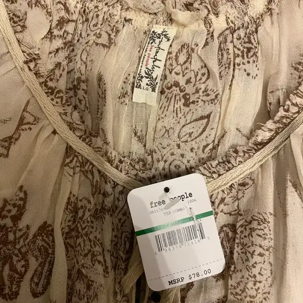 Free People FP One Paisley Print Tiered Mini Dress Cream Brown Size Large