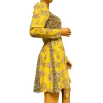 Xhilaration Mustard Yellow Mixed Floral Print Fit and Flare Dress Long Sleeve Size XS