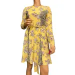 Xhilaration Mustard Yellow Mixed Floral Print Fit and Flare Dress Long Sleeve Size XS