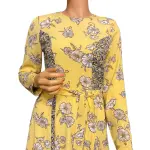 Xhilaration Mustard Yellow Mixed Floral Print Fit and Flare Dress Long Sleeve Size XS
