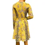 Xhilaration Mustard Yellow Mixed Floral Print Fit and Flare Dress Long Sleeve Size XS