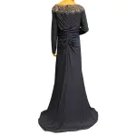 Xscape Beaded Illusion Neck Ruched Gown with Slit and Train