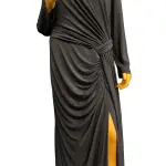 Xscape Beaded Illusion Neck Ruched Gown with Slit and Train