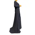 Xscape Beaded Illusion Neck Ruched Gown with Slit and Train