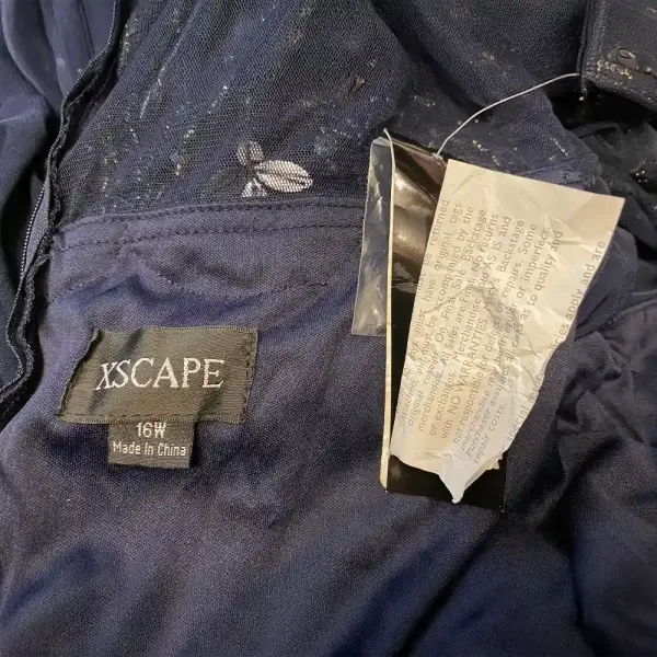 Xscape Beaded Illusion Neck Ruched Gown with Slit and Train