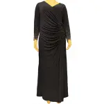 Xscape Embellished Sleeve Gown Ruched Faux Wrap Navy Blue