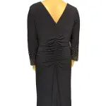 Xscape Embellished Sleeve Gown Ruched Faux Wrap Navy Blue
