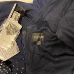 Xscape Embellished Sleeve Gown Ruched Faux Wrap Navy Blue