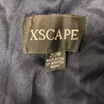 Xscape Embellished Sleeve Gown Ruched Faux Wrap Navy Blue