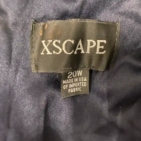 Xscape Embellished Sleeve Gown Ruched Faux Wrap Navy Blue